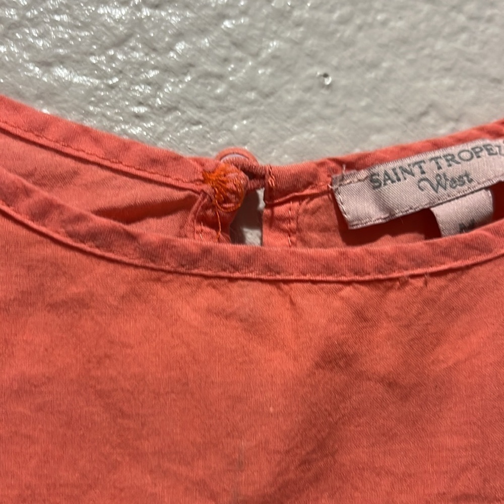 Saint Tropez West Cotton Lace blouse top long sleeve coral pink M Vacay Casual - Picture 14 of 14